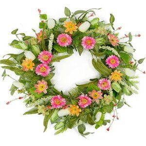 Artificial Spring Summer Wreaths for front door Daisy Wreath with Tulips